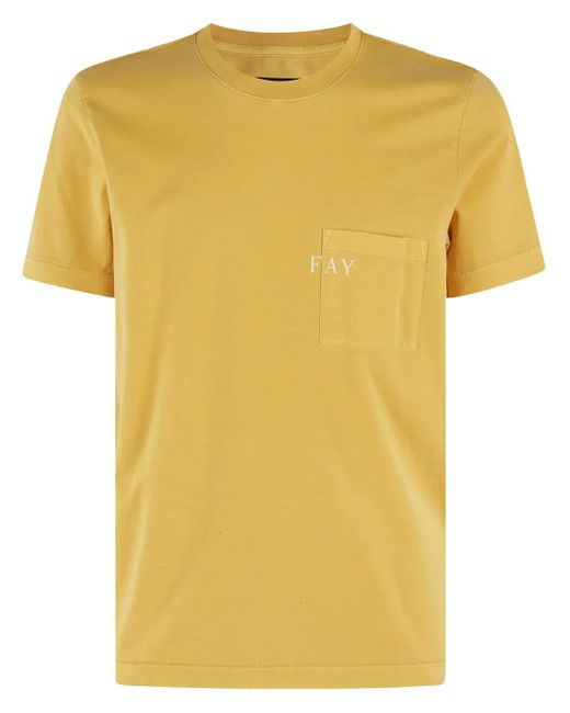 Fay Yellow T-Shirt À Poche Poitrine for men