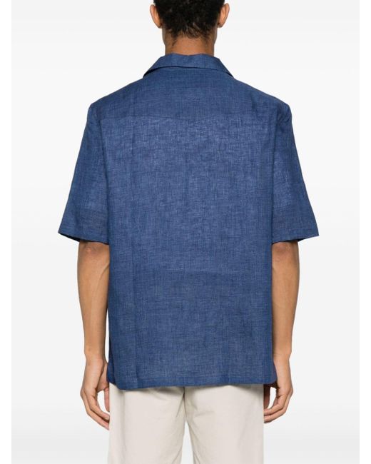 Brunello Cucinelli Blue Chambray Linen Shirt for men