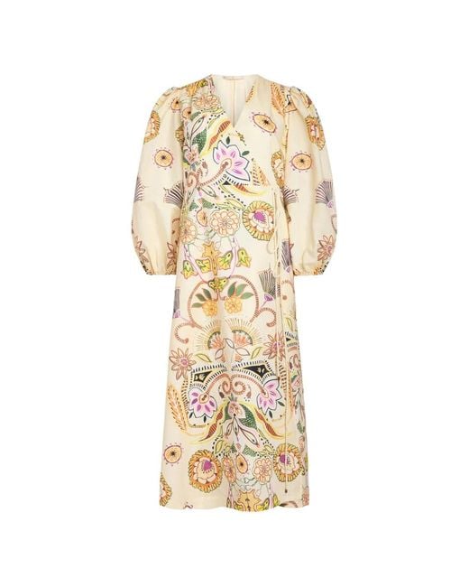 Marie Oliver Metallic Everette Puff-Sleeve Floral Dress