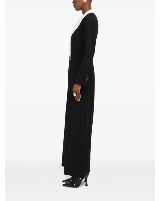 ROWEN ROSE Black Contrasting-Collar Tuxedo Maxi Dress