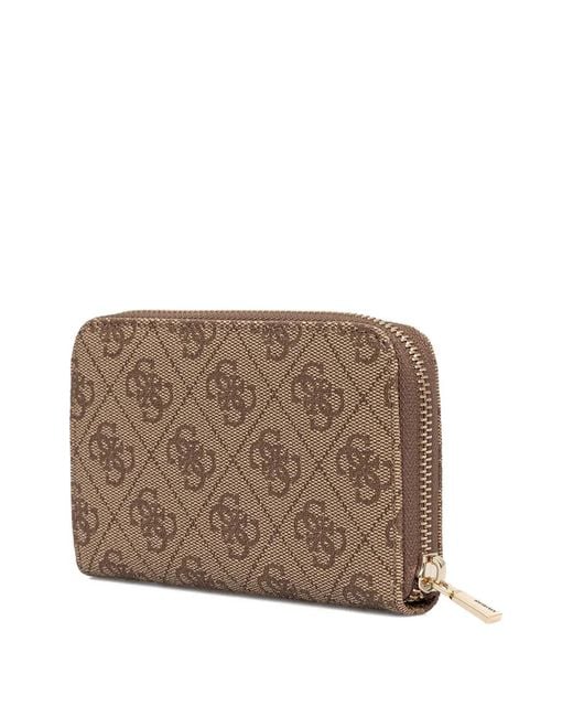 Guess Brown Laurel 4G Monogram-Patterned Zip-Around Wallet