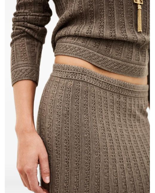 Ba&sh Brown Doha Pointelle-Knit A-Line Maxi Skirt
