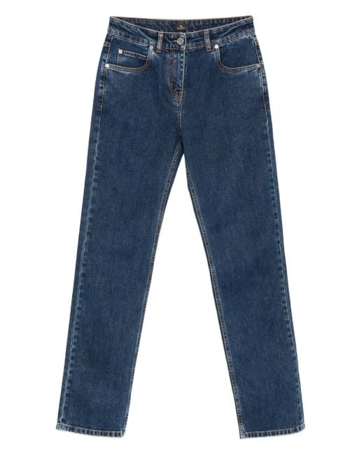 Etro Blue Gerade Jeans mit hohem Bund