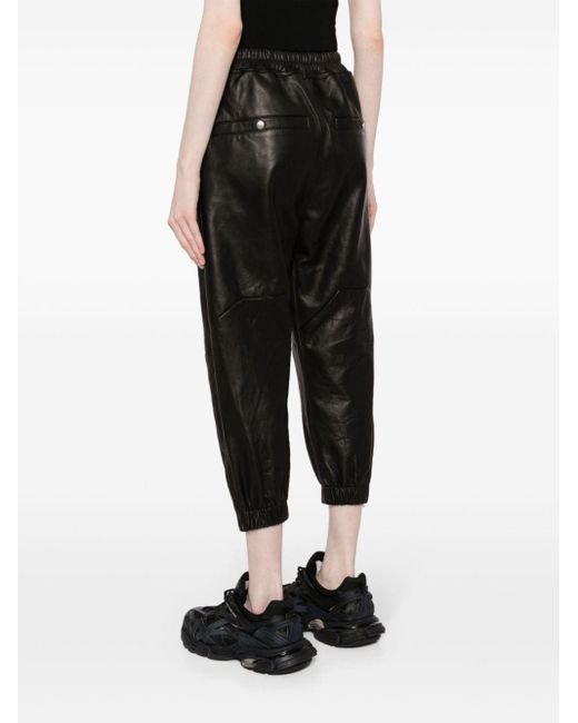 Rick Owens Black Cropped Leather Trousers