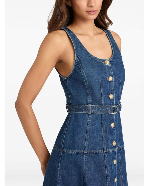 Cinq À Sept Blue Kehlani Button Belted Jean Midi Dress