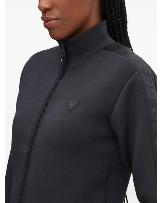 Guess Blue Logo-Tape Zip-Up Sweatshirt