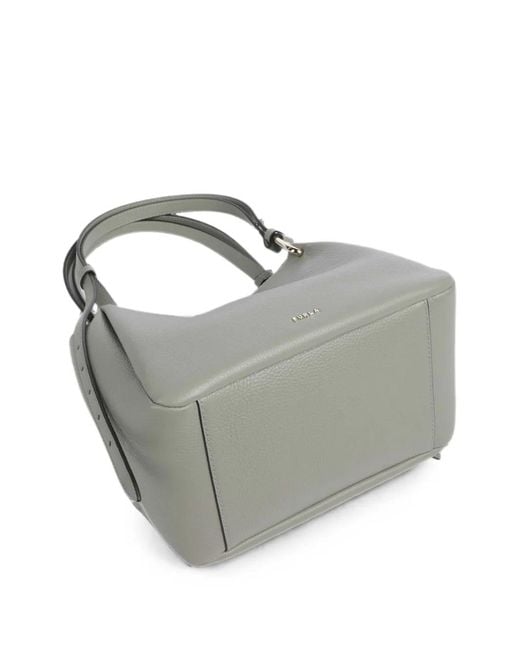Furla Gray Grained-Leather Shoulder Bag