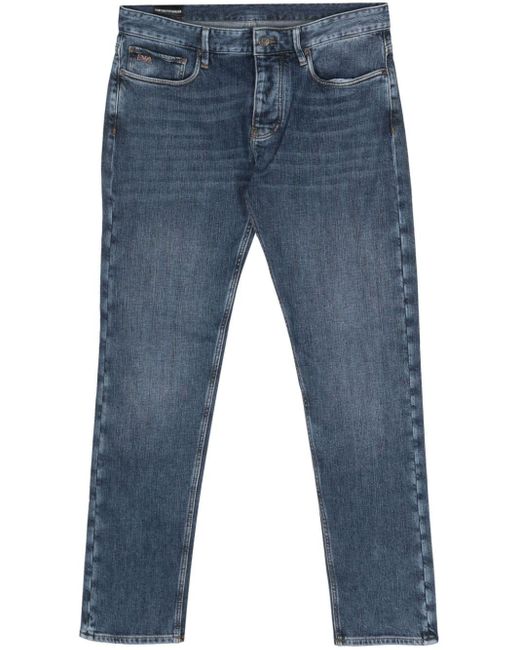 Emporio Armani Blue Logo-plaque Slim-cut Jeans for men
