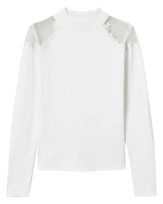 Twinset White High-Neck Embroidered Sweater