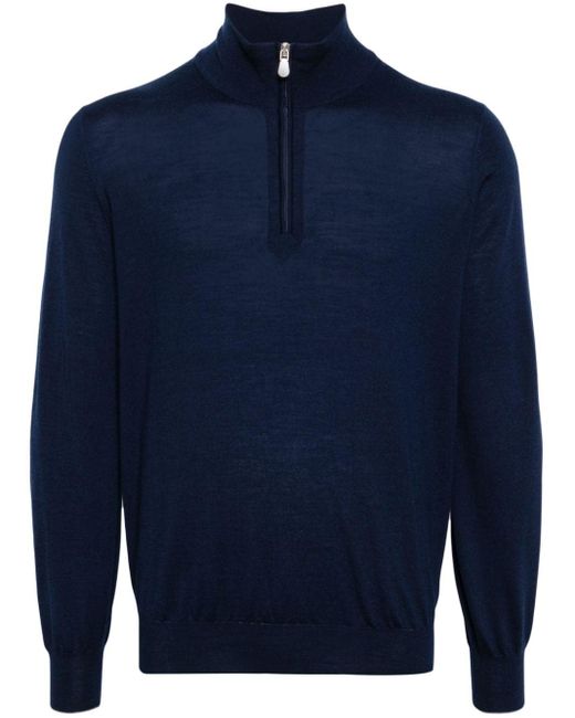 Brunello Cucinelli Blue Half-zip Knitted Jumper for men