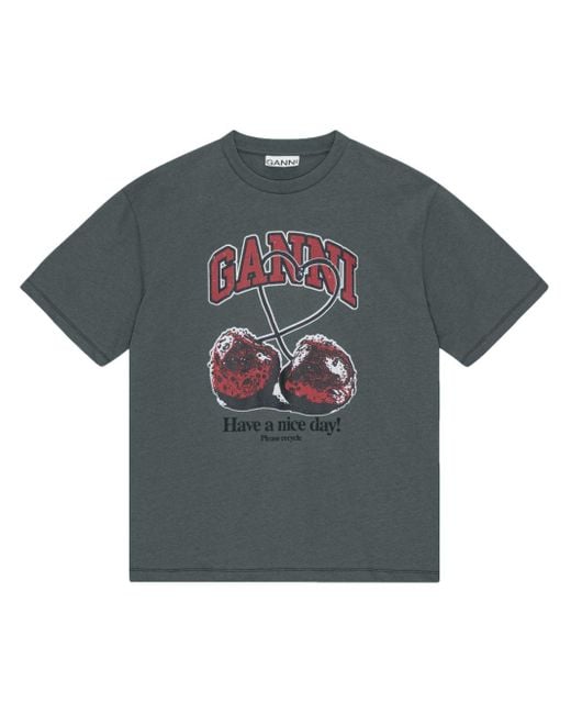 Ganni T-shirt Met Kersenprint in het Gray