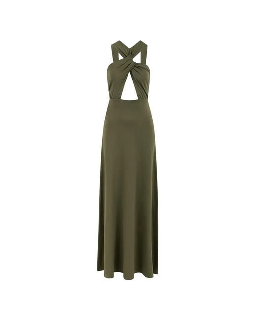 CAYET Green Naomi N4 Twist-Detail Cutout Maxi Dress
