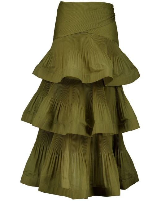 Zimmermann Green Ruffle-detailing Cotton Skirt