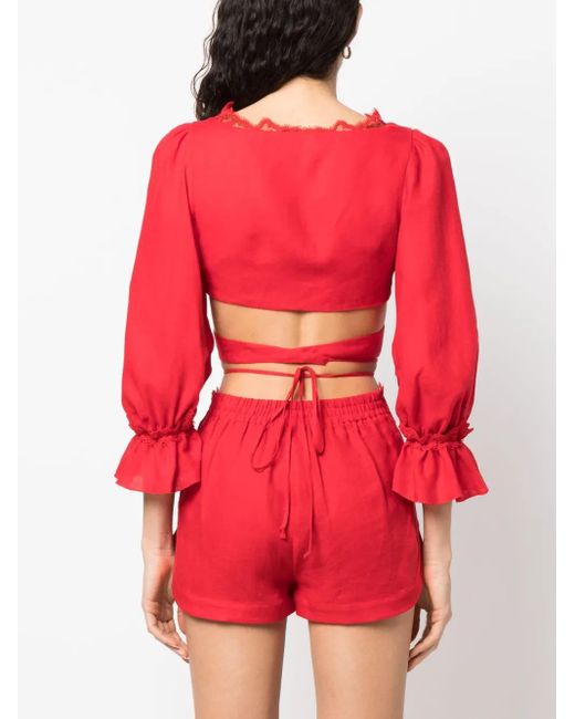 Ermanno Scervino Red Cropped Lace-Detail Top