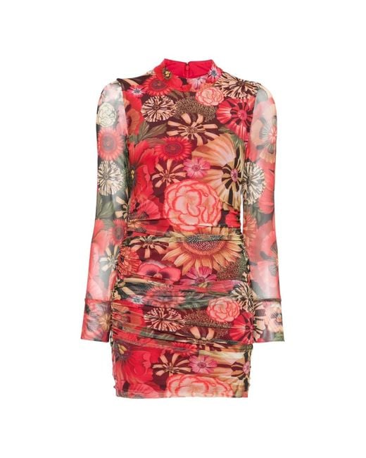 Farm Rio Red Flowershop Long-Sleeve Mini Dress