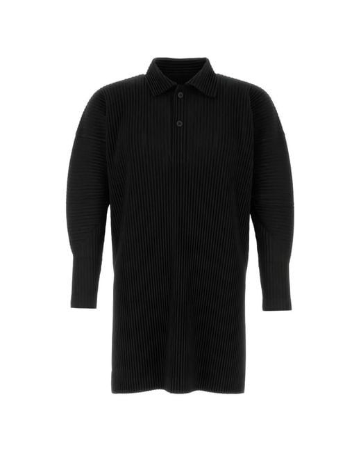 Homme Plissé Issey Miyake メンズ ブラック プリーツ ポロシャツ