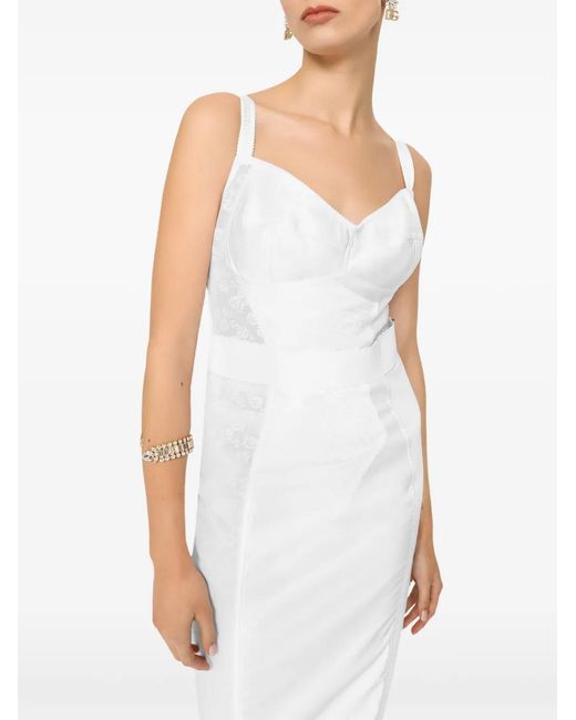 Dolce & Gabbana White Lace-Detail Corset Midi Dress