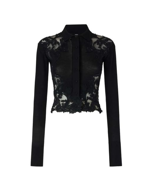 Ermanno Scervino Black Lace-Embroidered Wool Shirt