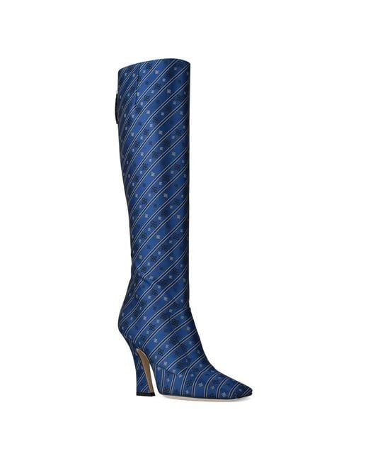 Fendi Blue Embroidery Diagonal Boots