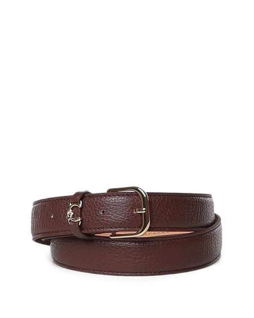 Coccinelle Brown Metal Loop Logo-Plaque Belt