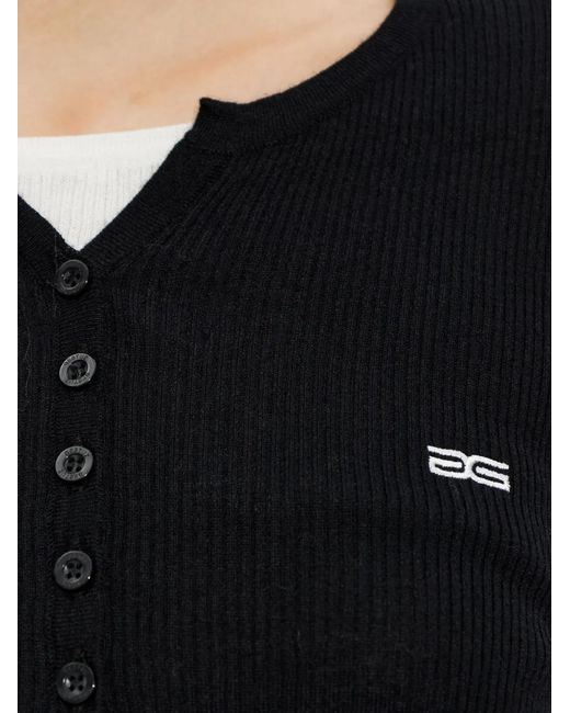 Gestuz Black Buttoned Ribbed Top