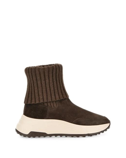 Hogan Brown Hi-Fi Ribbed-Knit Sneakers