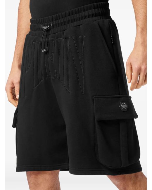 メンズ Philipp Plein Logo Cargo Track Shorts Black