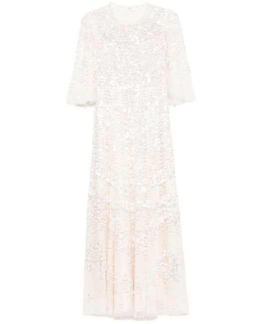 Needle & Thread White Anais Sequin Gown