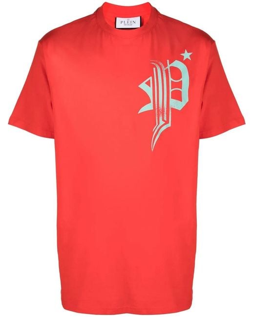 Philipp Plein Red Skull-Print Detail T-Shirt for men