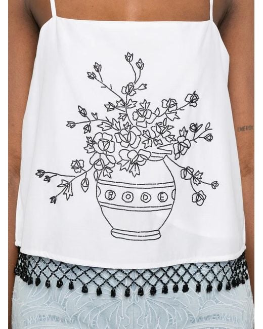 Bode White Rosebloom Floral-Print Top