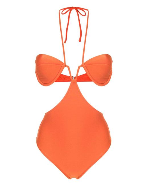 Adriana Degreas Orange Badeanzug mit Logo-Anhänger