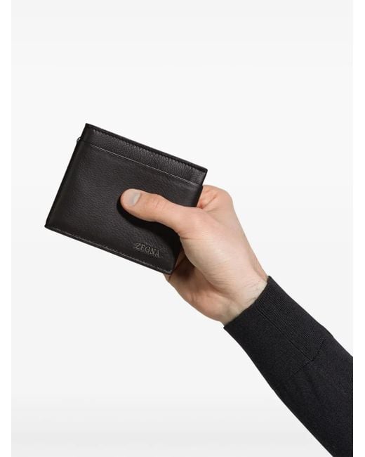 Zegna Black Bi-Fold Deerskin Leather Wallet for men
