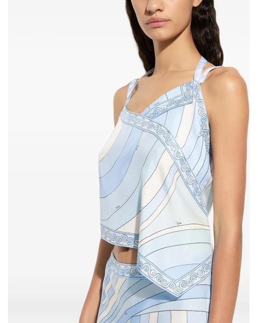 Emilio Pucci Blue Iride-Print Silk Scarf Top