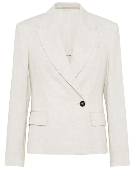 Brunello Cucinelli White Linen Sparkling Canvas Blazer With Monili