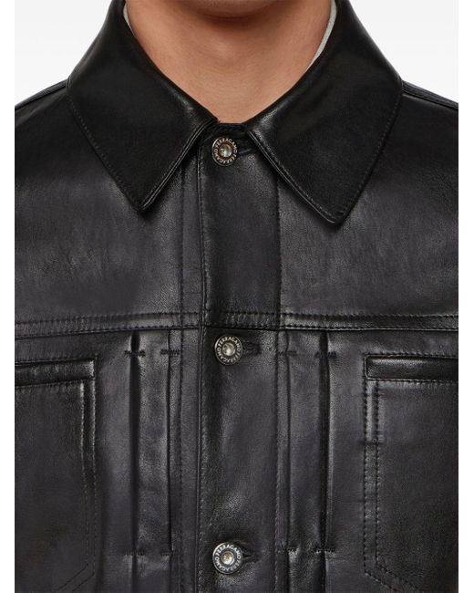 Ferragamo Black Logo-engraved Leather Jacket for men
