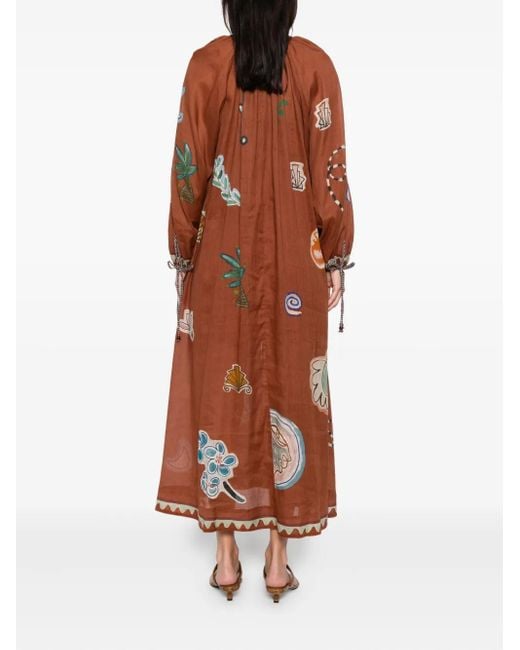 ALÉMAIS Brown X Lrnce Laurence Tie-Front Printed Shirt Dress