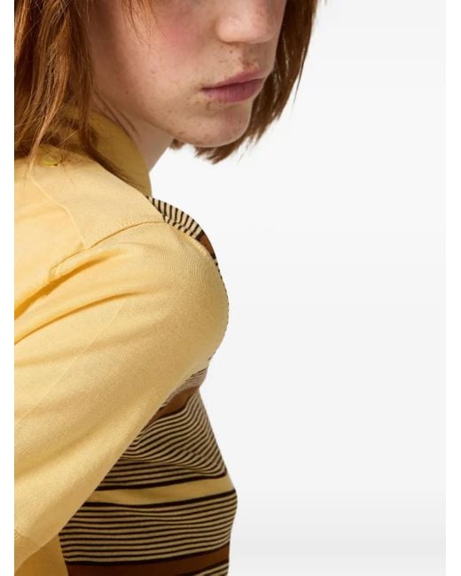 Miu Miu Natural Gestreiftes Poloshirt Mit Intarsien-Logo