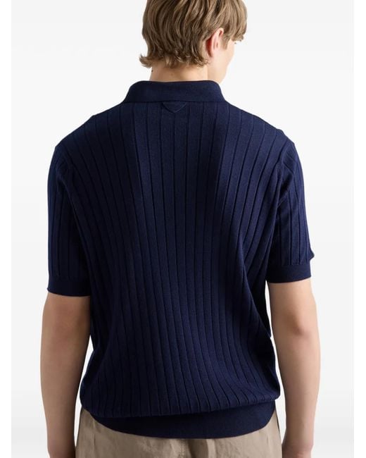 Prada Blue Cashmere And Silk Polo Shirt for men