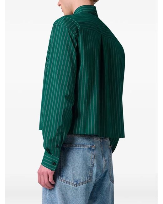 MSGM Green Pinstripe-Pattern Cropped Shirt for men