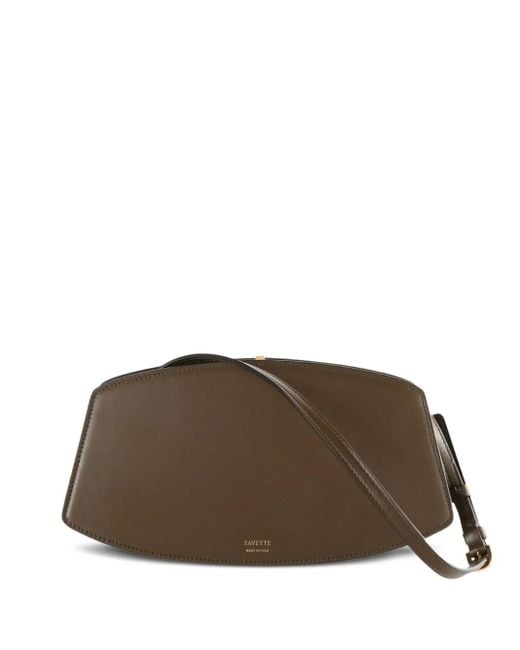 SAVETTE Brown Curved-Flap Calfskin Shoulder Bag
