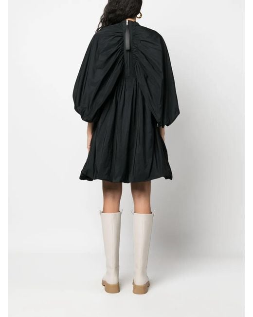 Jil Sander Black Long-Sleeved Pleated Minidress