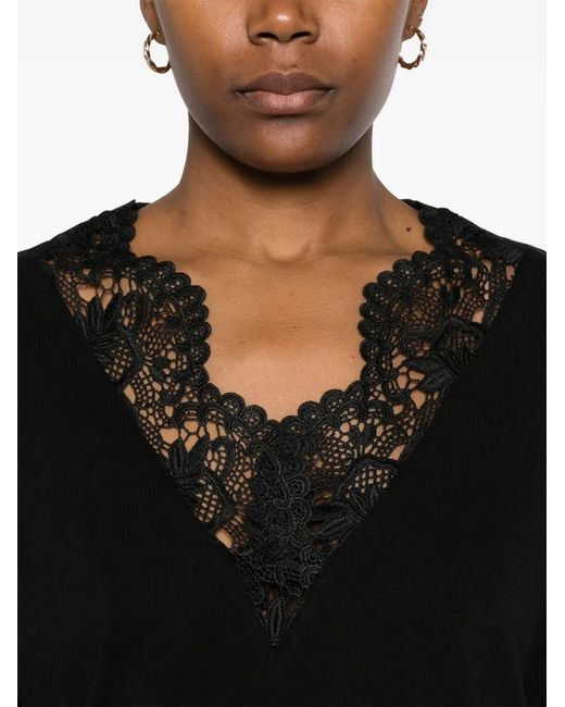 Twinset Black Lace-Detail T-Shirt