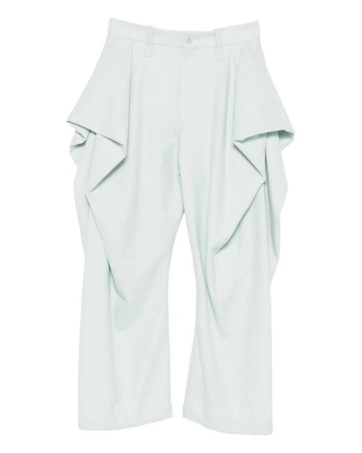 Issey Miyake White Draping Detail Tweed Wool Trousers
