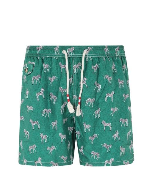 Mc2 Saint Barth Green Short De Bain Lighting À Imprimé Zébré for men