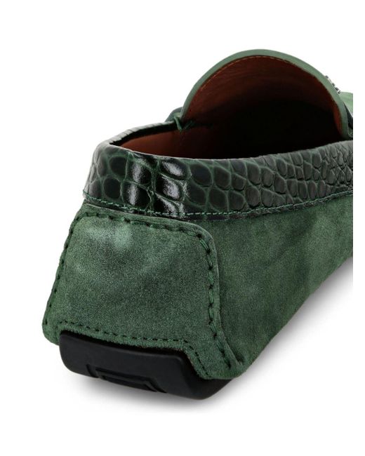 Billionaire Green Crocco Suede Loafers for men