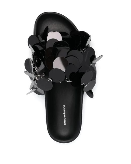 Rabanne Black Sparkle Disc-Detailing Sandals