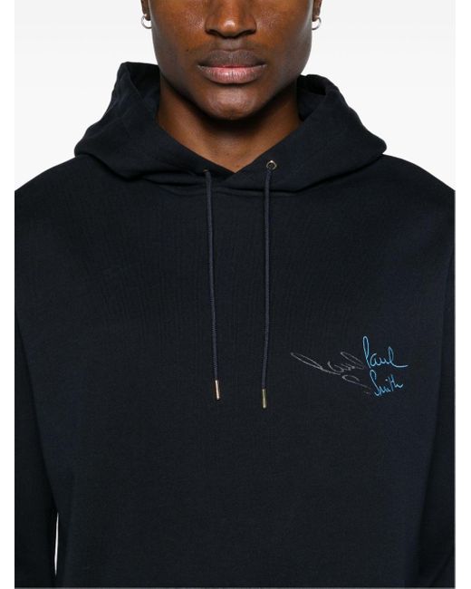 Paul Smith Blue Logo-Embroidered Organic Cotton Hoodie for men