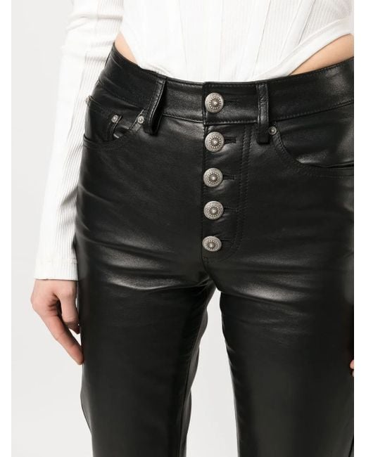Dondup Black Leather High-Waisted Cropped Trousers
