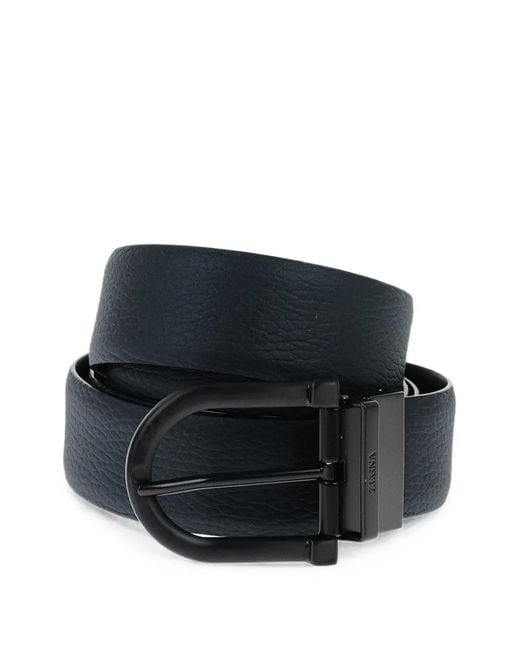 Zegna Black Reversible Grained Leather Belt for men