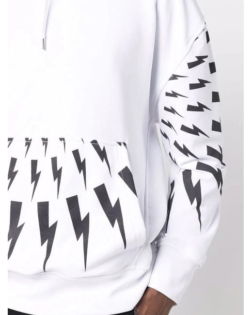 Neil Barrett White Thunderbolt Hoodie for men